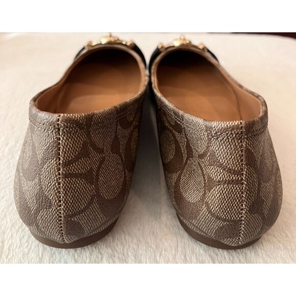 Coach Size 8.5 Women’s Ballet Leila Flats Khaki Chestnut Shoes Q9090 Logo w/ Box - Picture 7 of 15